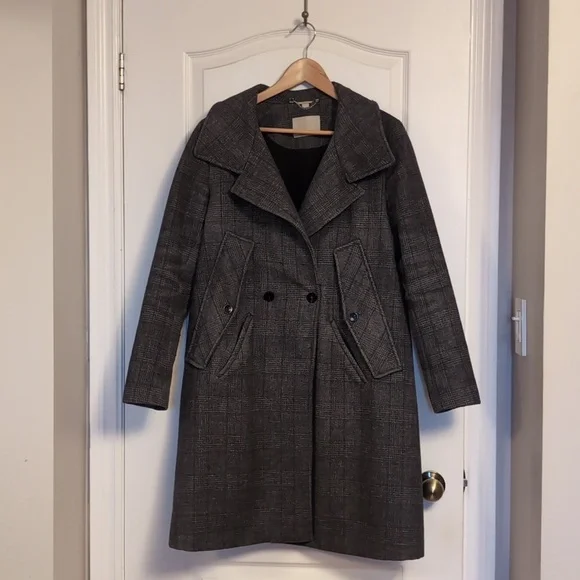 Soia Kyo Grey plaid Wool Coat Size M